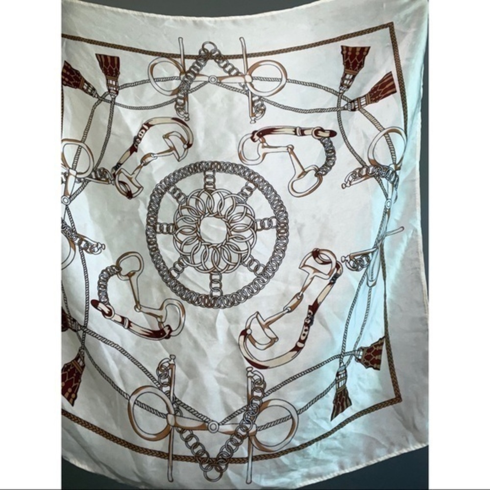 Vintage Chain Print Satin Cream Neck Scarf